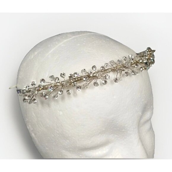 David's Bridal Crystal Floral Vine Headpiece w Tags, Headband Tiara Wedding Prom - Picture 2 of 8